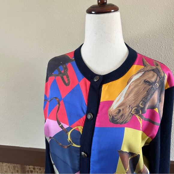 Polo Ralph Lauren Equestrian Themed Buttoned Wool & Silk Cardigan in Navy Small - Picture 11 of 16